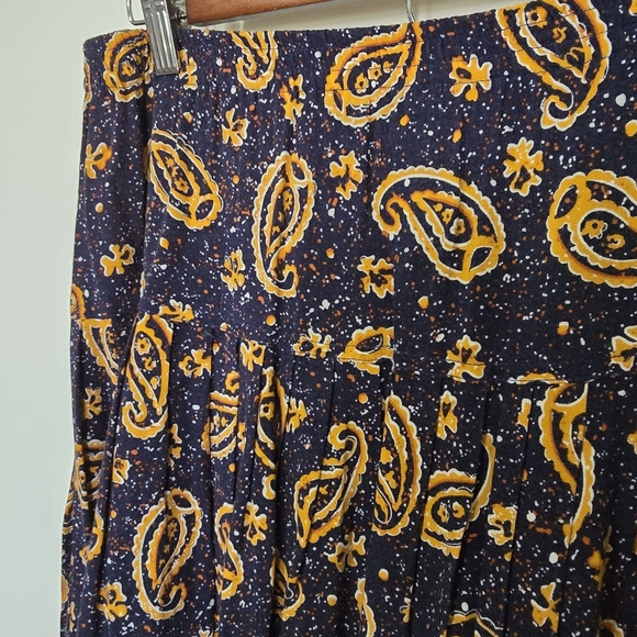 Vintage 90s Express Paisley Maxi Skirt Rayon Blue Orange Boho Gorpcore Medium - Picture 7 of 9